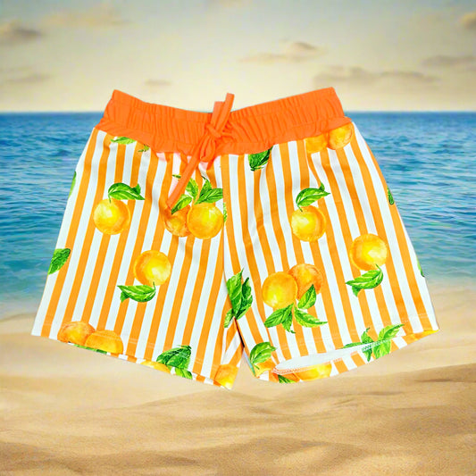 Boys Italian Styled Swimming Shorts- Orange & White Stripe- Oranges