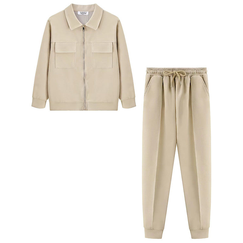 Boys 2pc Zipped Jacket & Trouser Set 2-8 Years- Beige