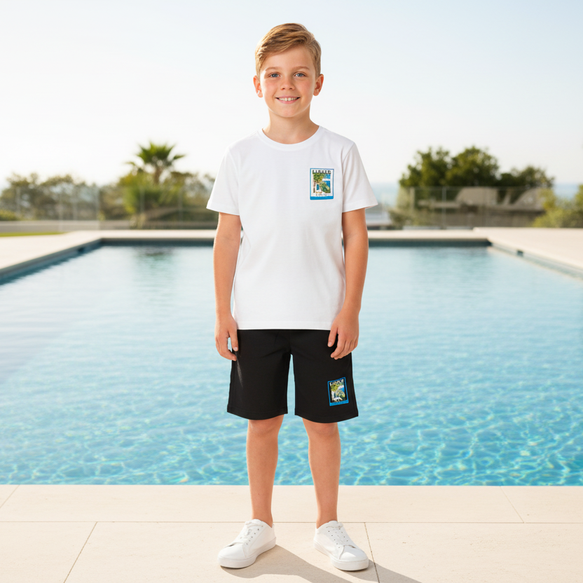Boys Lemon White T-Shirt and Black Shorts Set