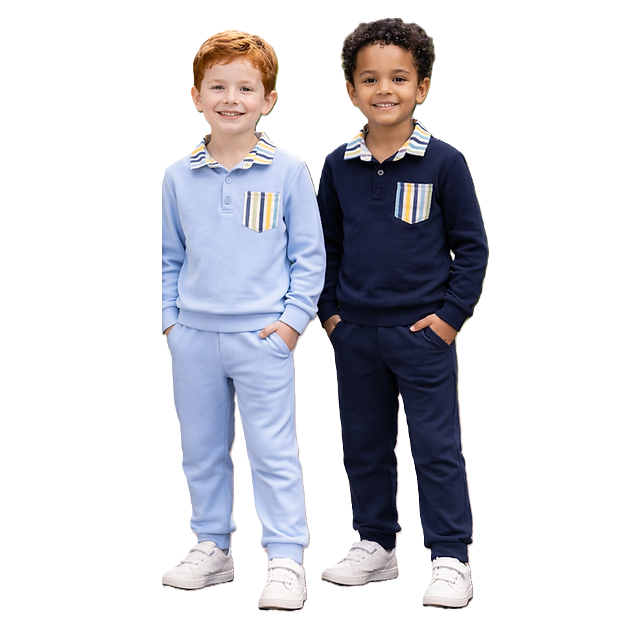Boys Stripe Feature Collar and Pocket Smart Tracksuit Navy or Sky Blue