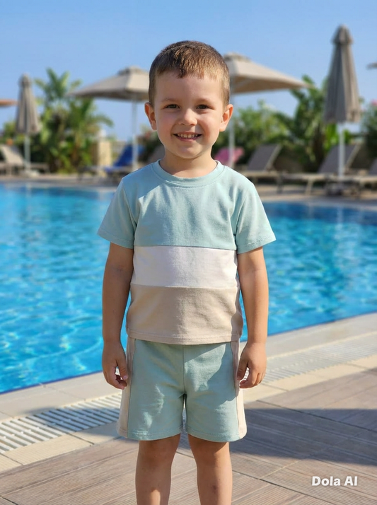 Boys Tri Colour T-Shirt & Shorts Set