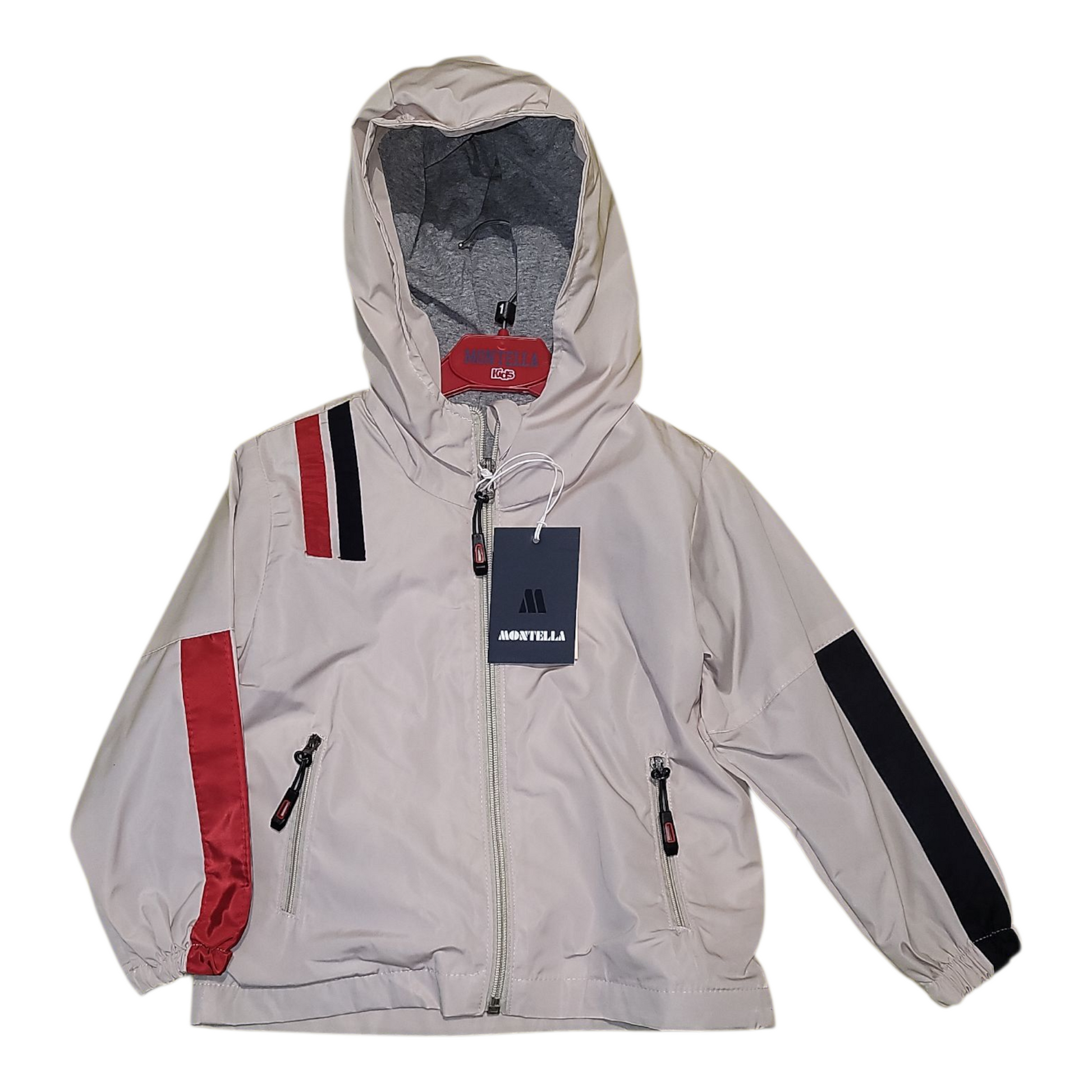 Boys beige red black rain jacket
