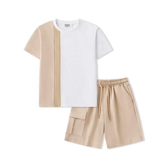 Boys Three Tone T-Shirt & Shorts Set- Beige or Mint Green- Ages 2 to 8 Years