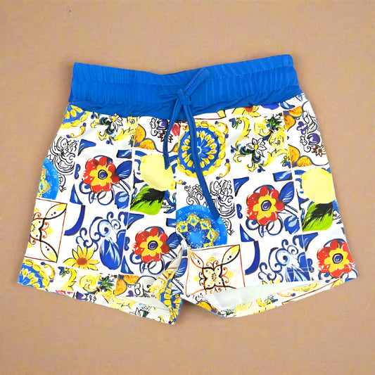 Boys Italian Styled Swimming Shorts- Multi Coloured- Flower Print