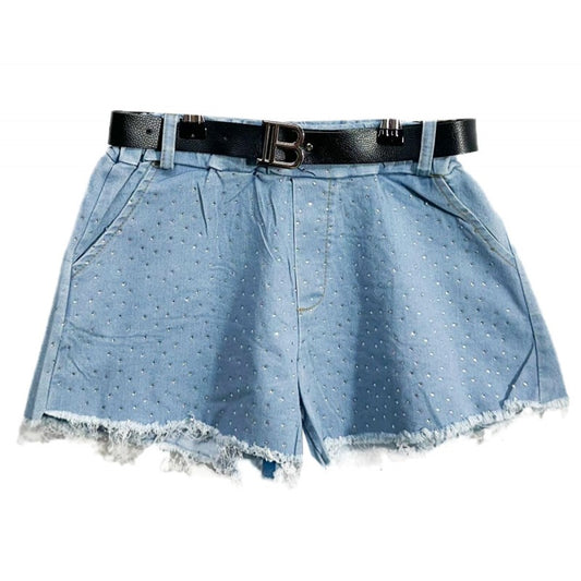 Girls Denim Shorts With Diamantes & B Belt- Ages 3 to 12 Years