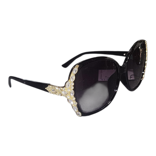 Women's Designer Styled Sunglasses- Gold and Diamante Detail- Black or Brown