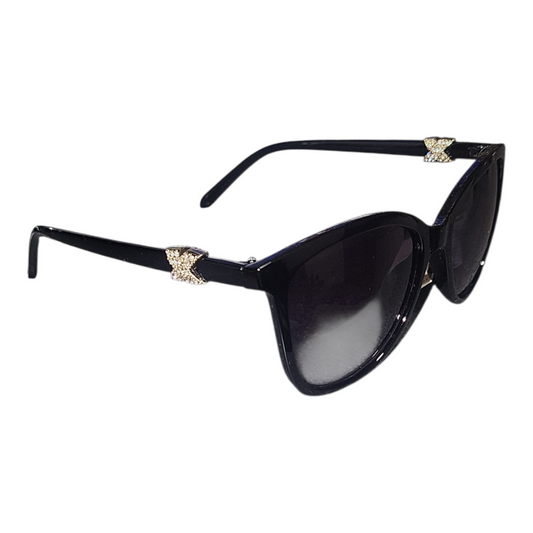 Women's Designer Styled Sunglasses With Embellished Gold X- Black- Tortoise Shell or Brown
