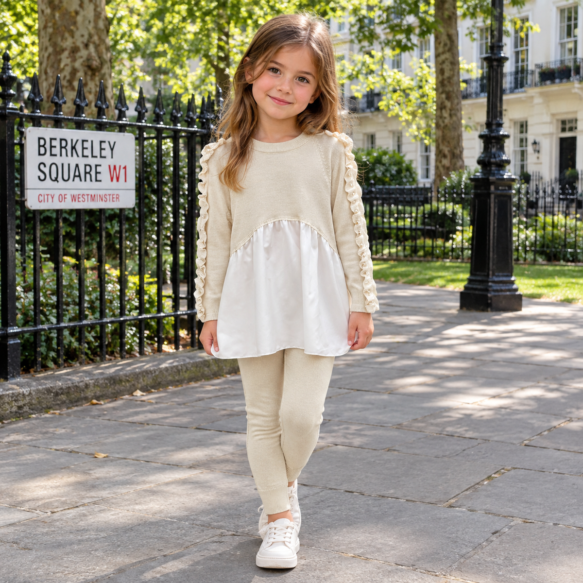 Girls Faux Shirt Ruched Pearl Lounge Set- Pink or Beige- Ages 4 to 13 Years