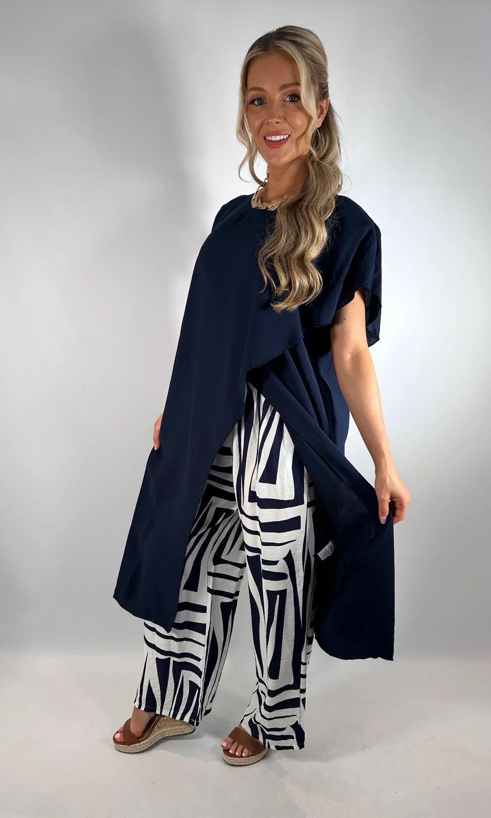 Women's Longline Abstract Cross Over Co-ord Size 8 to 18