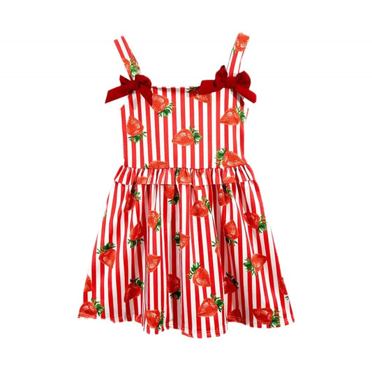 Girls summer dress with strawberry print