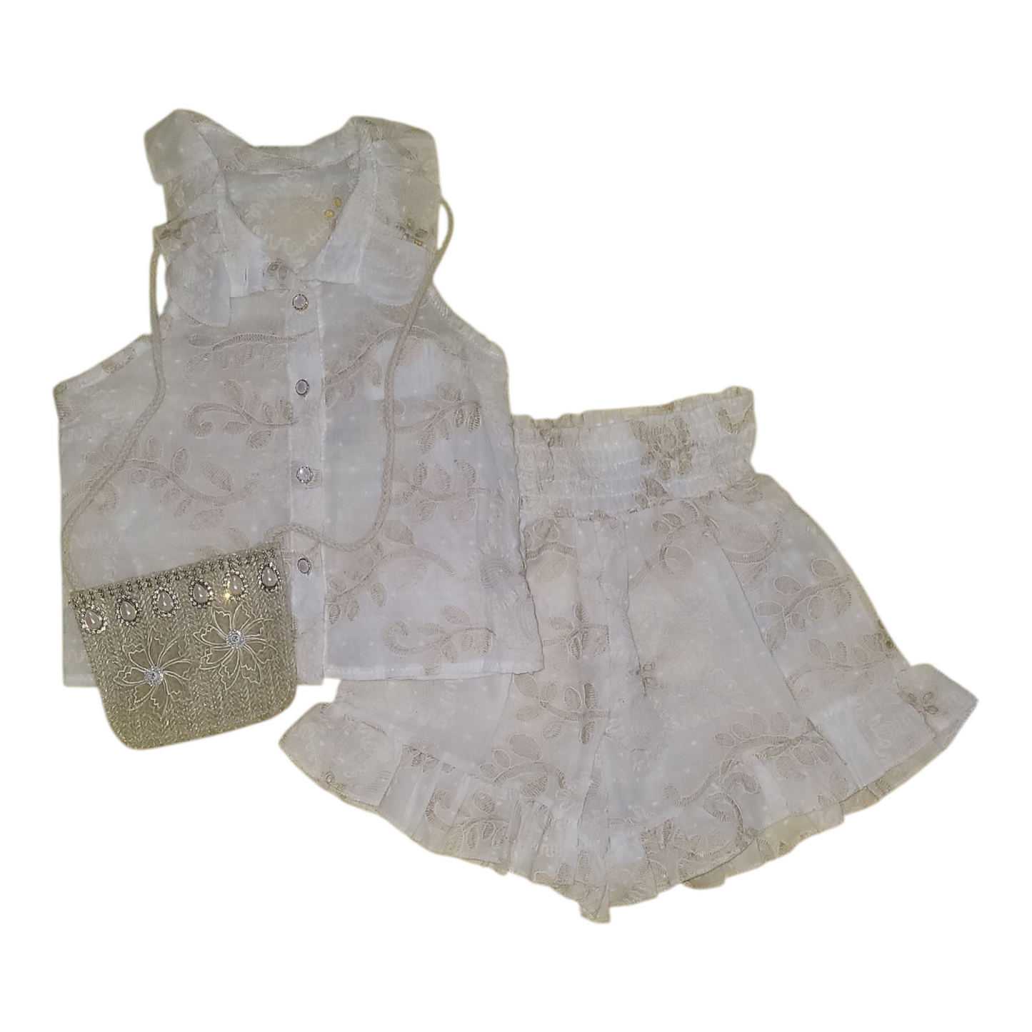Girl's Boho Style Sleeveless Top And Shorts Set With Bag