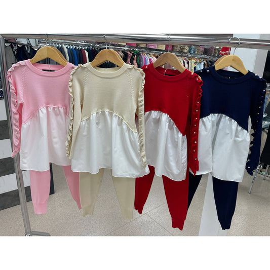 Faux Shirt Ruched Pearl Lounge Set