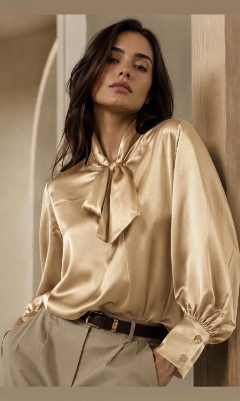 Women's Zara Satin Bow Blouse