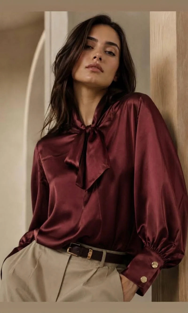 Women's Zara Satin Bow Blouse