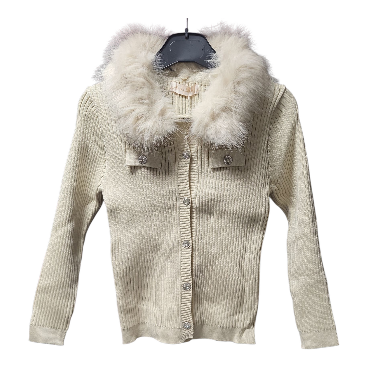 Girl's Knitted Cardigan With embellished Buttons- Beige- Ages 4 to 14 Years