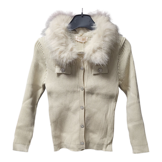 Girl's Knitted Cardigan With embellished Buttons- Beige- Ages 4 to 14 Years