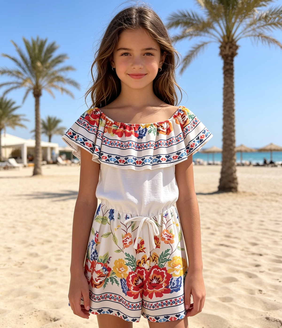 Girl's Flower Print Playsuit- Multi Colours