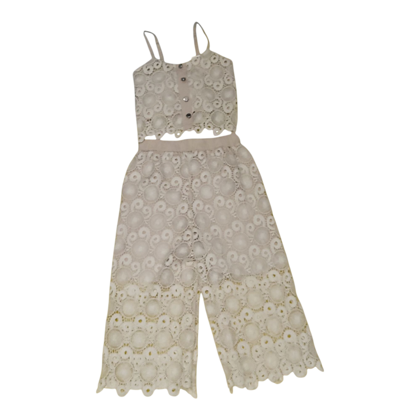 Girls Crochet Thin Strap Top & Matching Crochet Long Trouser Set- Baby Pink or Sky Blue