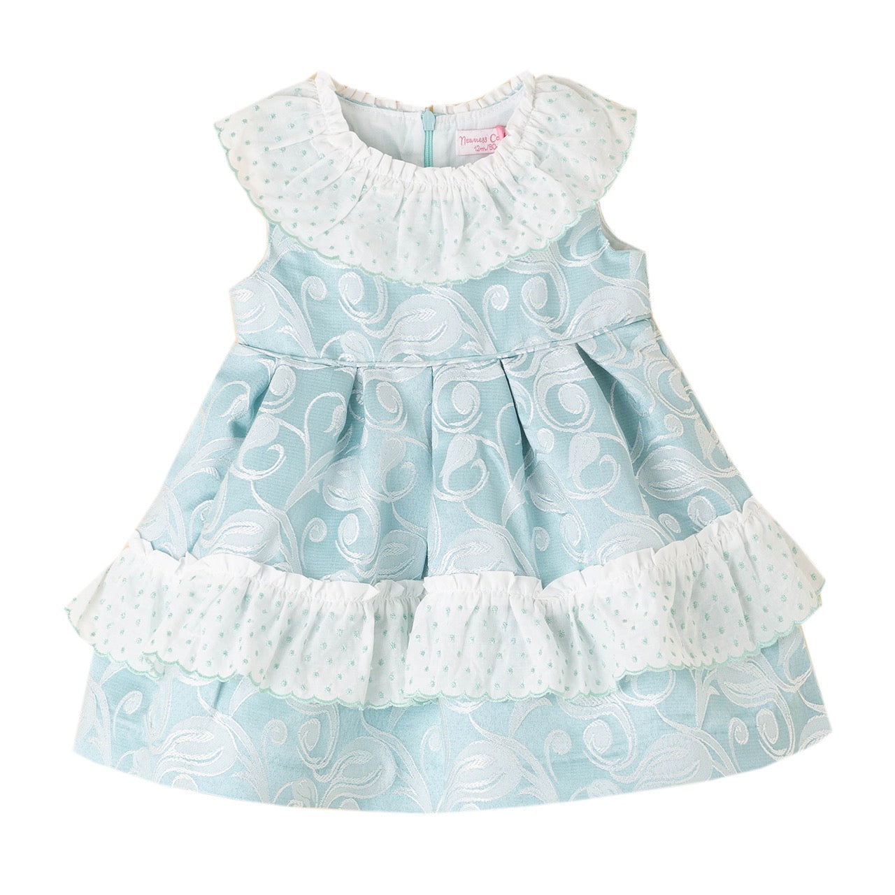 Girls Dusty Blue Paisley Spanish Collar Dress- Ages 6 to 30 Months