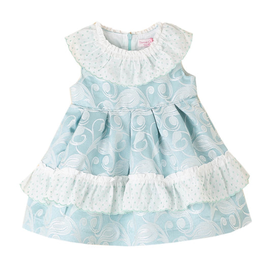 Girls Dusty Blue Paisley Spanish Collar Dress- Ages 6 to 30 Months