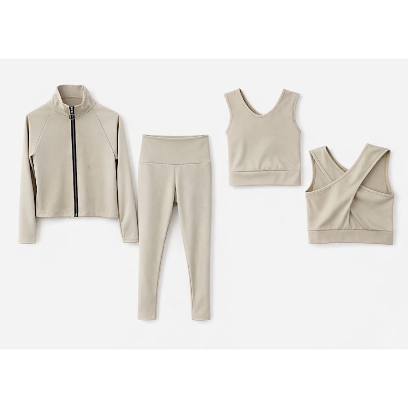 Girls 3pc Gym Set- Includes Vest, Jacket & Trousers light beige
