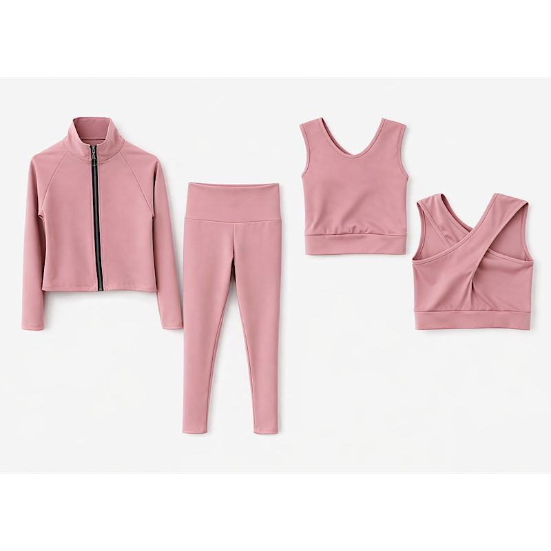 Girls 3pc Gym Set- Includes Vest, Jacket & Trousers pink