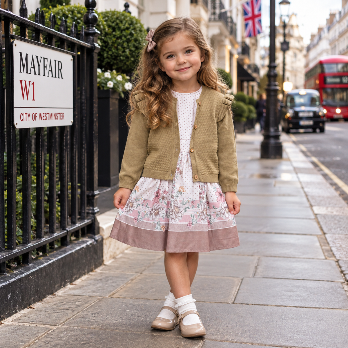 Girls Beige 2pc Dress & Cardigan Set- Ages 2 to 5 Years
