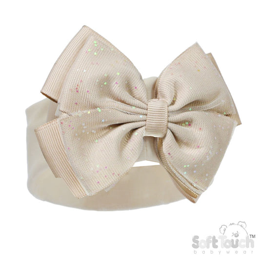 Girls Beige Glitter Bow Headband