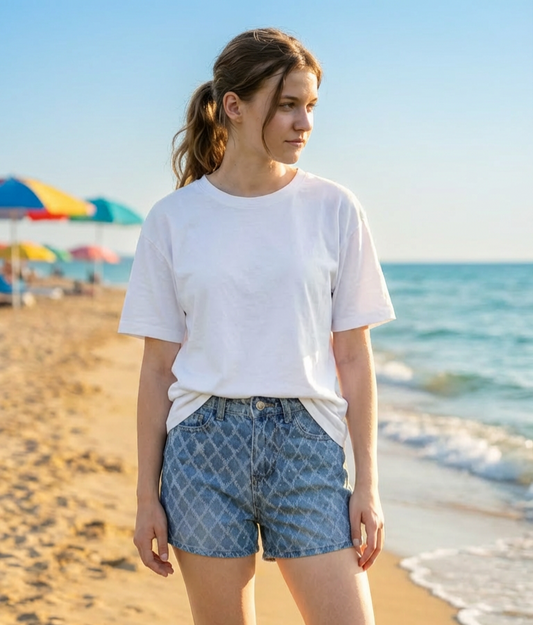 Girls Diamonte Studded Summer Denim Shorts