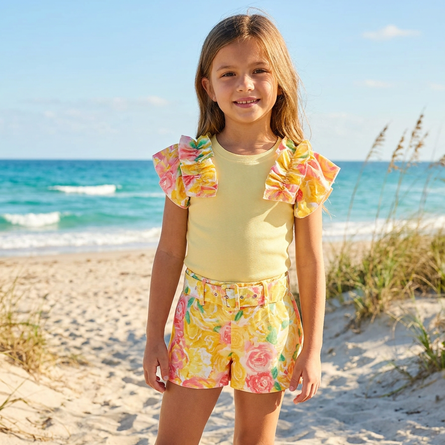 Girls Flower Pattern Shorts and Top Set