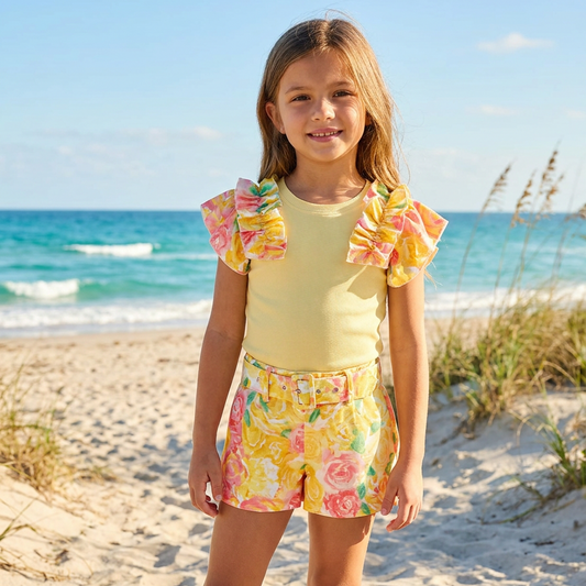Girls Flower Pattern Shorts and Top Set