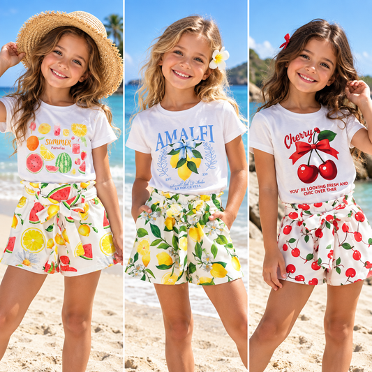 Girls Fruit Print T-Shirt And Shorts Set