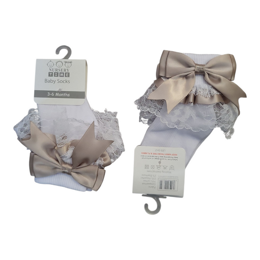 Girls Gold Frilly Satin Bow Socks 0-18M