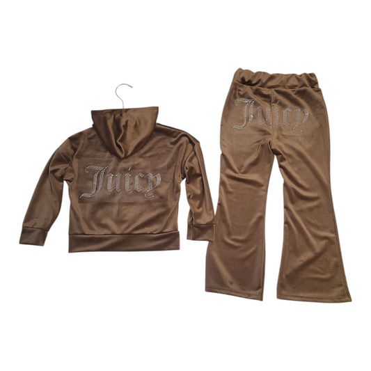 Girls Juicy Hooded Zipped Jacket & Wide Bottom Trousers Lounge Wear Set