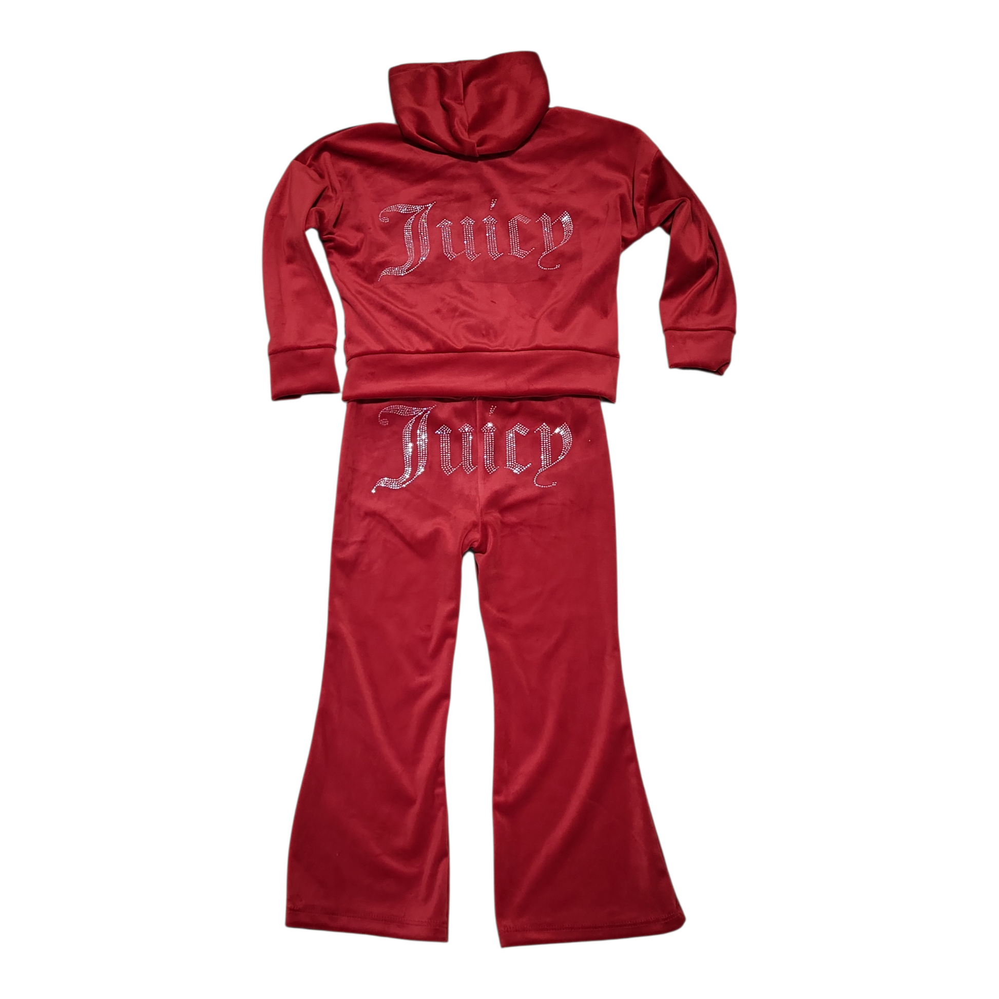 Girls Juicy Velour Tracksuit-Zip And Hooded Jacket-Cuffed Sleeves And Wide Bottoms-Red back