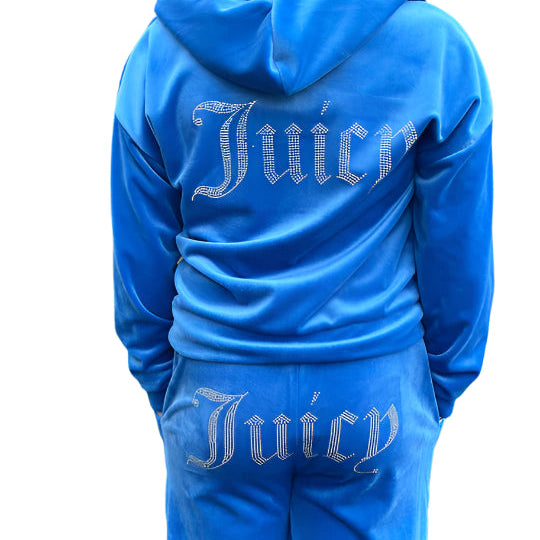 Girls Juicy Velour Tracksuit- Zip And Hooded Jacket- Cuffed Sleeves And Bottoms- Blue