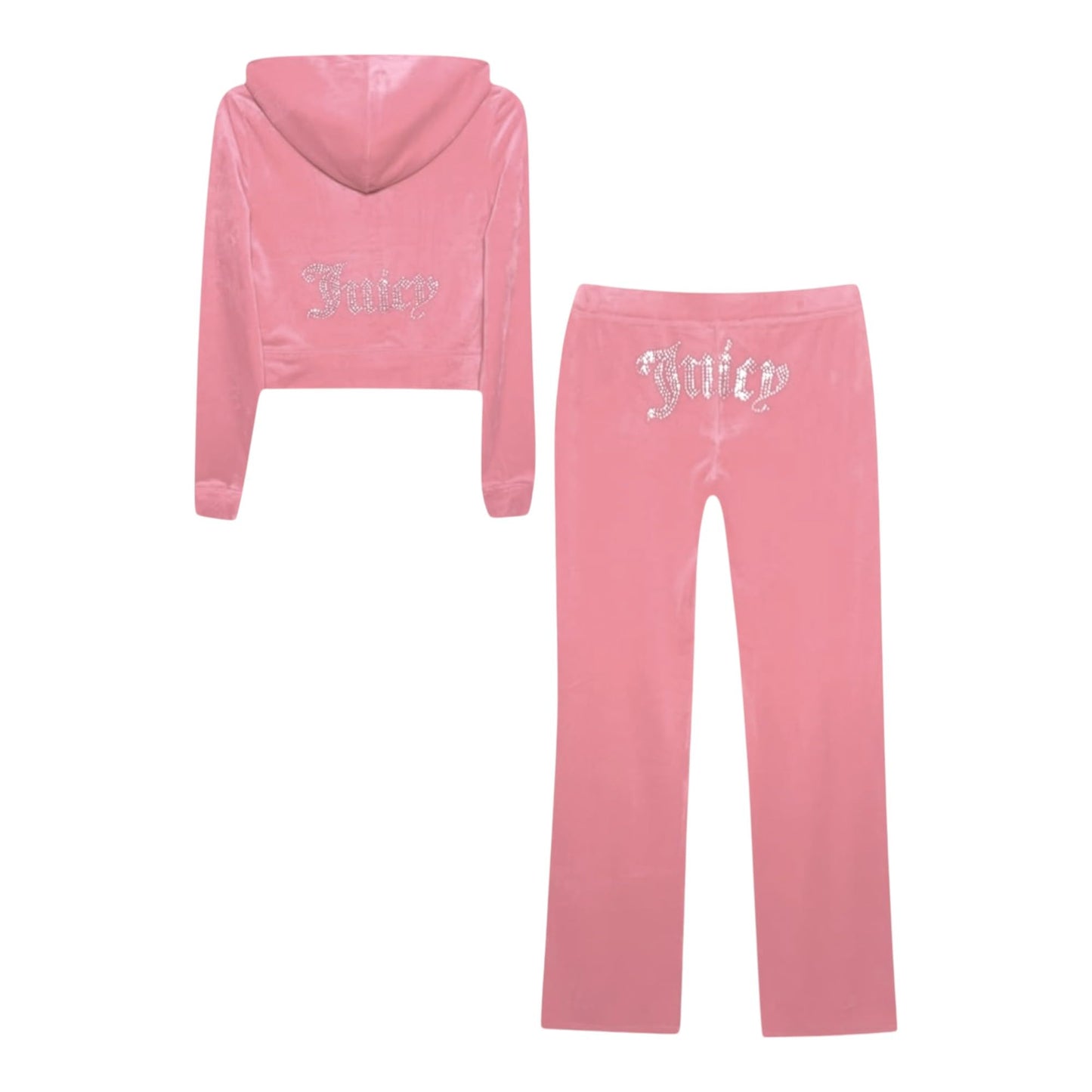 Girls Juicy Velour Tracksuit- Zip and Hooded Jacket- Cuffed Sleeves and Wide Leg Bottoms- Blush Pink