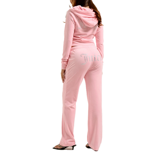 Girls Juicy velour pink wide leg tracksuit