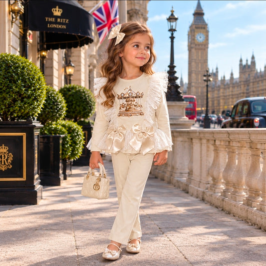 Girls Long Sleeve Frilly Bow Carousel Lounge Set