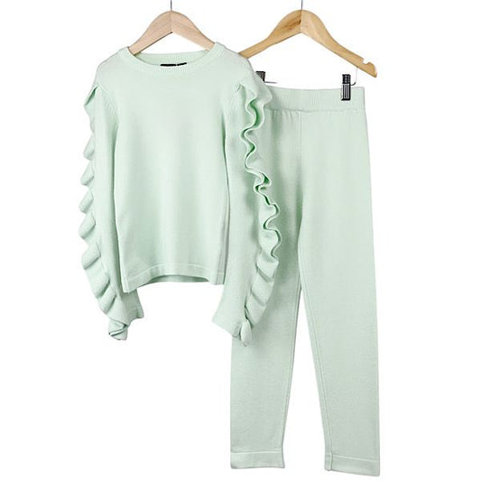 Girls Mint Green Ruffle Frill Sleeve Co-ord Set 3011