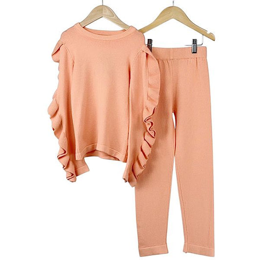 Girls Orange Ruffle Frill Sleeve Co-ord Set 3011