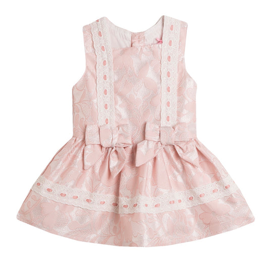 Girls Pink Broderie Anglaise Lace Dress