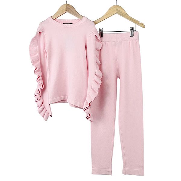 Girls Pink Ruffle Frill Sleeve Co-ord Set 3011