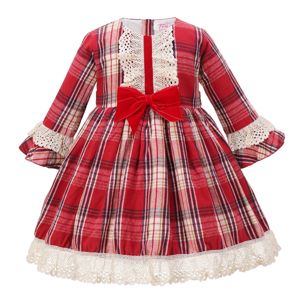 Red plaid dress with a large bow