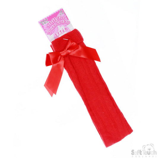 Girls Red Ribbon Bow Knee High Socks 2-6Years