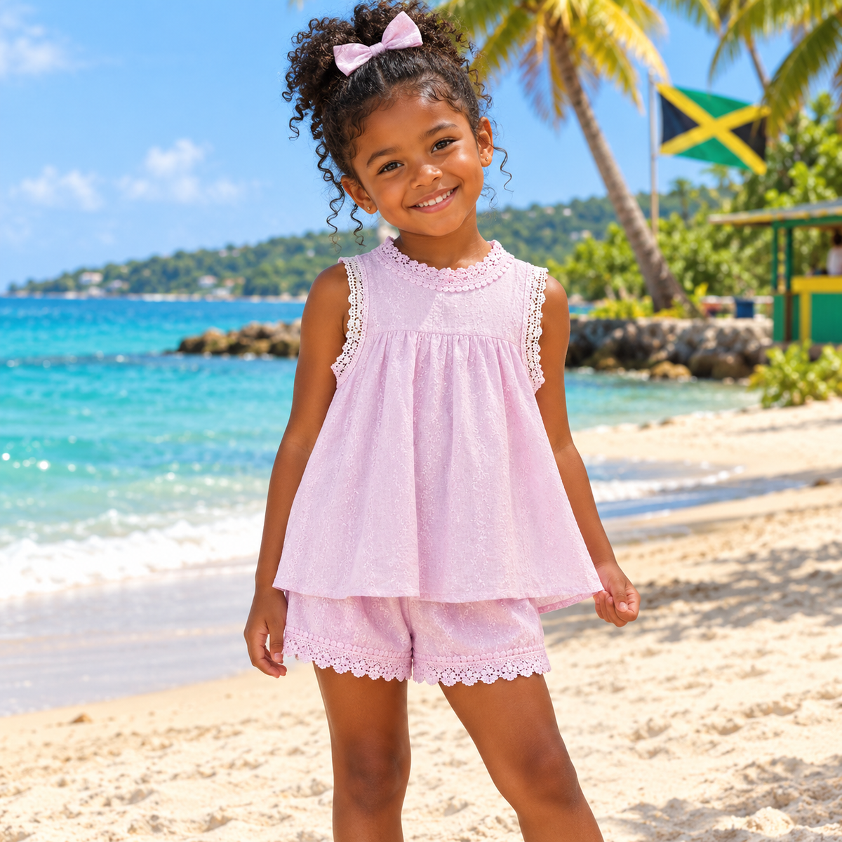 Girls Sleeveless Lined Motif Top Co-ord With Matching Anglaise Shorts Set