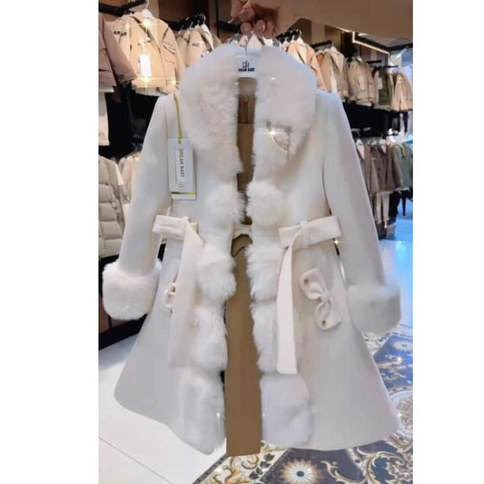 Girls Smart Dressy Coat- Faux Fur Trimmed- Dress Set- Ivory White