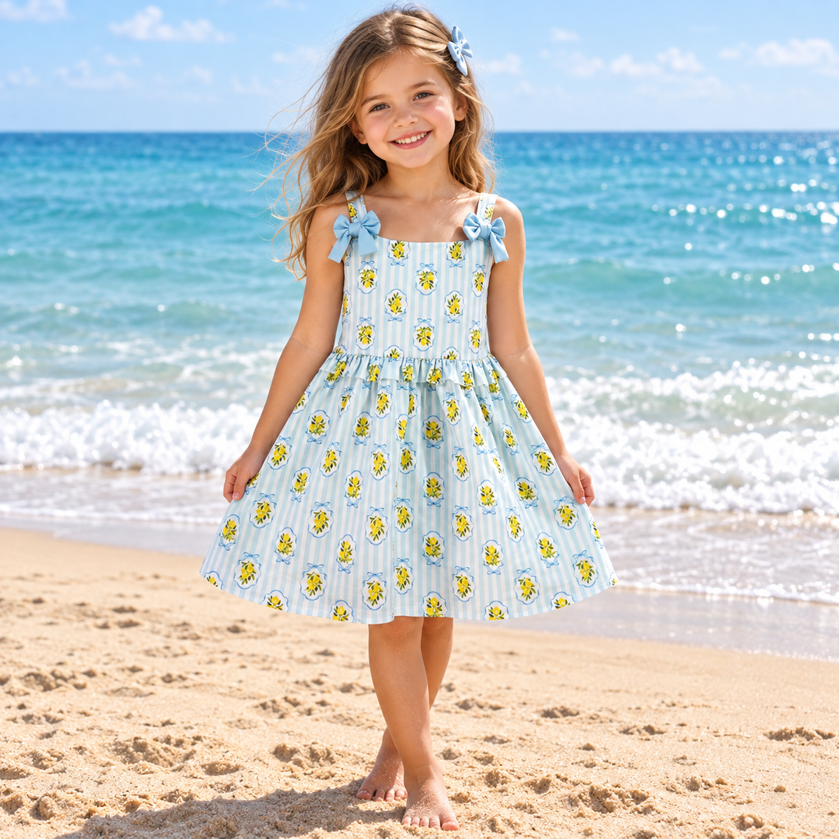 Girls Summer Dress with Lemon Print