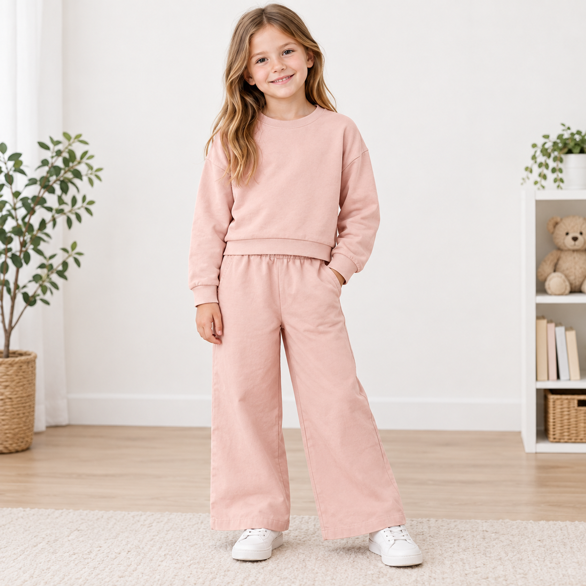 Girls Wide Bottom Trouser Suit pink