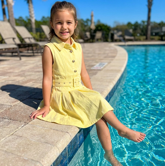 Girls Yellow Denim Cotton Sleeveless Dress